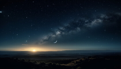 Naklejka na ściany i meble Night sky illuminates the majestic mountain range in a tranquil scene generated by AI