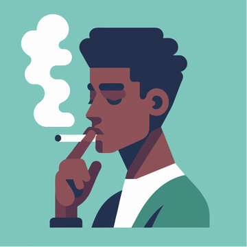 vector black guy character smoking flat design style