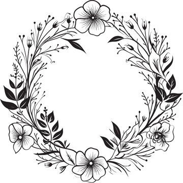 Floral Symphony Ornate Frame Logo in Black Stylish Foliage Floral Vector Icon