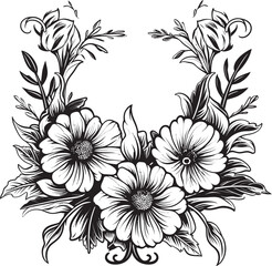 Sculpted Bloom Boundary Black Floral Emblem Gothic Floral Encase Decorative Black Icon