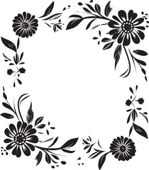 Intricate Floral Wreath Black Vector Frame Whimsical Flower Boundary Decorative Black Logo