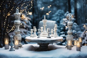 Winter's Move: Chess amid Snow