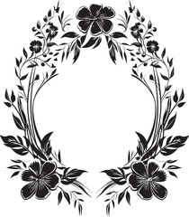Whispering Bloom Flourish Black Floral Icon Regal Petal Frame Decorative Black Vector Frame