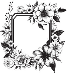 Graceful Petal Bordering Decorative Black Logo Botanic Elegance Black Floral Frame Icon
