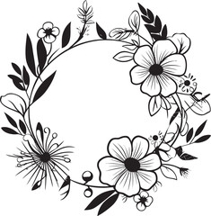 Chic Garden Serenity Vector Logo with Black Frame Floral Elegance Unveiled Ornate Frame Logo in Black