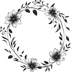 Timeless Floral Fantasy Black Floral Icon Design Botanic Whisperings Vector Logo with Frame