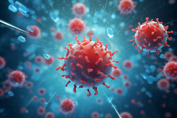 3d concept the body attacks viral cells. Fighting coronavirus. Design for medical news and scientific articles