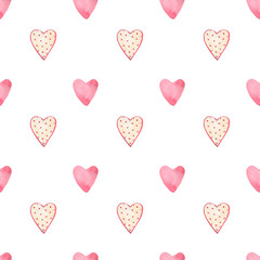 Watercolor seamless pattern with Valentines hearts. - 699219699