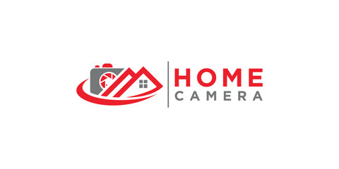 Camera logo design with house. The house is combined with the camera in the logo.