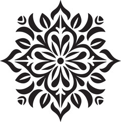 Fototapeta premium Geometric Floral Tiles Black Vector Icon Mosaic Petals Floral Tile Design in Black