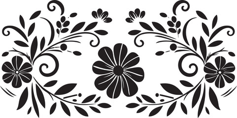 Structured Petal Arrangements Black Vector Abstract Floral Grid Geometric Tile Design