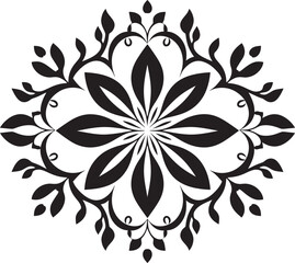 Vector Florals in Tiles Black Icon Design Structured Blossoms Geometric Floral Icon