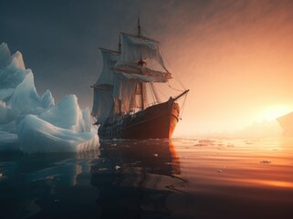 
old sailboat in the middle of the ice