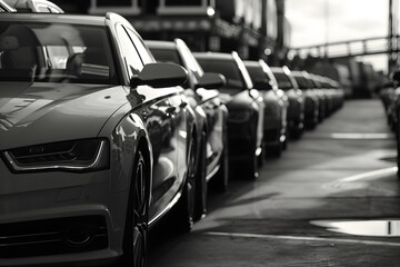 A lot of cars in a rows. Used car sales - obrazy, fototapety, plakaty