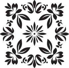 Abstract Garden Black Vector Icon with Florals Tessellated Blooms Geometric Floral Tile Pattern