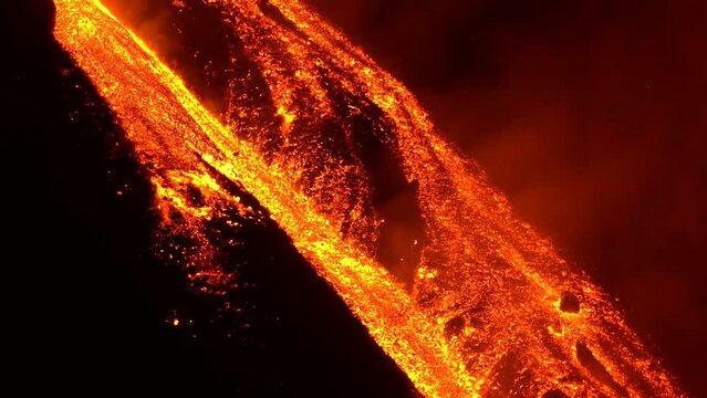 Etna Eruption in Sicily. Lava flow 