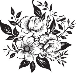 Noir Blossom Artistry Black Floral Logo Sketches Chic Inked Garden Whimsy Hand Drawn Floral Art
