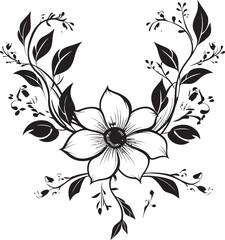 Intricate Blossom Scrolls Hand Drawn Black Logo Emblems Vintage Inked Florals Noir Vector Logo Sketches