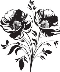 Botanical Noir Handcrafted Floral Icons in Monochrome Vectors Intricate Blossom Scrolls Hand Drawn Black Logo Emblems