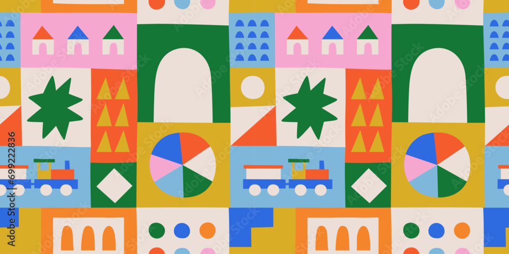 Aufkleber fun colorful geometric shape seamless pattern. creative abstract children style art background for k