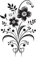 Elegant Petal Noir Black Emblematic Floral Design Elements Vintage Inked Blooms Monochrome Hand Drawn Logo Icons