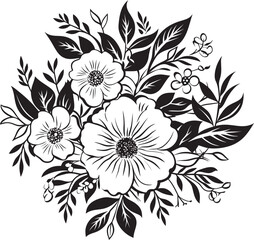 Noir Blossom Etchings Intricate Black Emblem Vectors Ink Noir Botanical Serenade Vintage Hand Drawn Florals