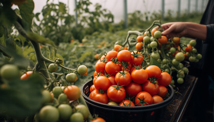 Fresh tomato, vegetable of nature, grown in organic farm Healthy eating generated by AI