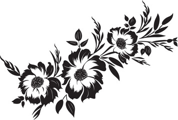 Noir Petal Harmony Handcrafted Floral Vector Sketches Ethereal Inked Bouquets Noir Logo Iconic Elements