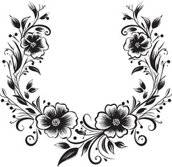 Artistic Noir Garden Whirl Intricate Black Emblem Art Noir Petal Harmony Handcrafted Floral Vector Sketches