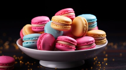 Fototapeta na wymiar multicolored macarons cakes on a colorful background