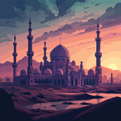 Mosque Vector Illustration - obrazy, fototapety, plakaty