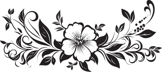Artistic Botanicals Black Vector Floral Design Hand Drawn Garden Floral Logo in Black