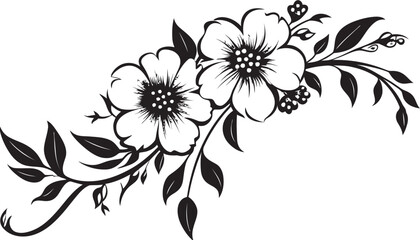 Floral Noir Delicacy Hand Drawn Black Emblem Design Vintage Inked Petals Noir Floral Logo Vectors
