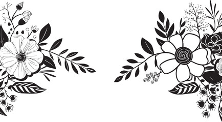 Artistic Noir Bouquets Intricate Vector Iconic Designs Chic Botanical Elegance Black Ornamental Logo Elements © BABBAN
