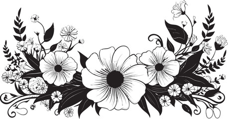 Graphite Blooms Ornate Black Floral Invitations Noir Blossom Symphony Elegant Vector Floral Emblems