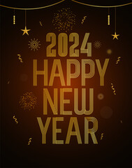 Happy New Year 2024 Golden Golden Assistance. With unique and luxurious numbers. Premium vector design for posters, banners, calendar and greetings. illustration