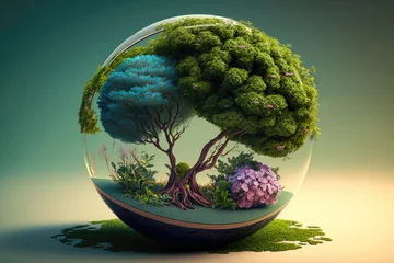 Rolgordijnen Tree in a glass bowl world environment concept. Nature ecology green, sustainability plant Generative AI © Artem