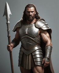Realistic Portrait of Goliath in Armor - A flat illustration style depicting the iconic biblical figure in detailed and clear-cut silhouettes Gen AI