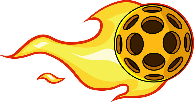 Cartoon Pickleball Ball With A Trail Of Flames. Hand Drawn Illustration Isolated On Transparent Background	