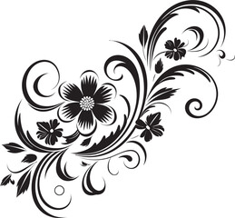 Inky Floral Swirls Hand Drawn Emblem Noir Petal Artistry Iconic Vector Design