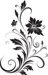 Floral Noir Flourish Black Vector Logo Inky Petal Embrace Iconic Hand Drawn