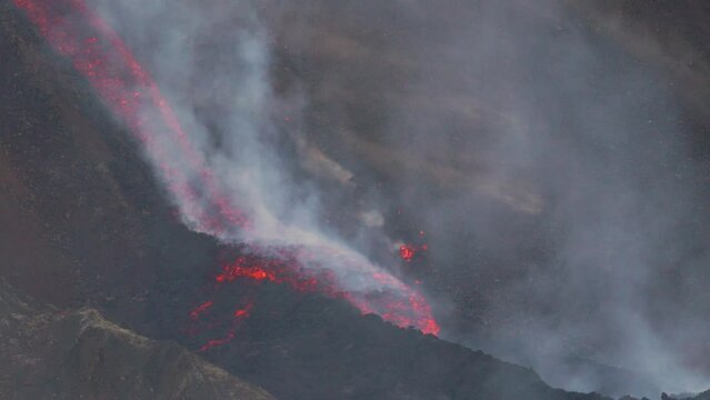 Etna Eruption in Sicily. Lava flow 