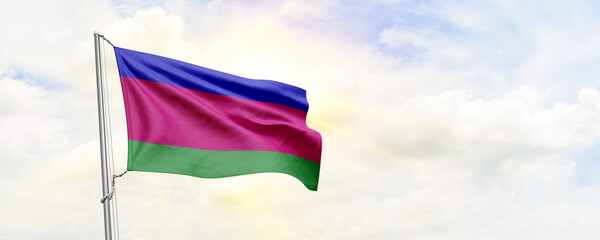 Kuban Peoples Republic flag waving on sky background. 3D Rendering - obrazy, fototapety, plakaty