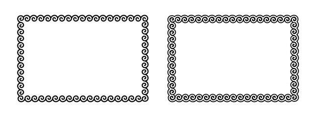 Greek Meander Waves Pattern Ornament Rectangle Landscape Frame Border Template Vector Illustration Set