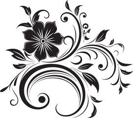 Artisanal Noir Blooms Hand Drawn Icon Elegant Floral Intricacy Black Vector