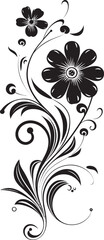 Delicate Handcrafted Petals Black Vector Icon Design Retro Noir Floral Scrollwork Hand Rendered Icon