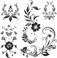 Delicate Hand Rendered Petals Elegant Logo Detail Charming Floral Etchings Black Vector Icon