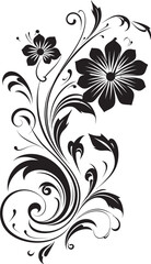 Graceful Floral Strokes Hand Rendered Vector Icon Dynamic Blossom Accents Black Design Element