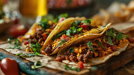 Fototapeta premium Tasty food photo of a Burger-tacos. Concept of the Food Mashup