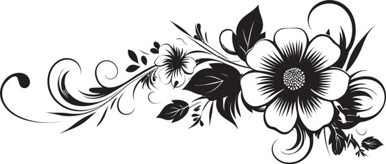 Whimsical Noir Petal Designs Invitation Card Ornaments Graphite Botanical Artistry Black Emblematic Vectors